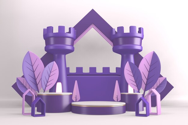 Modern podium and decoration cartoon style