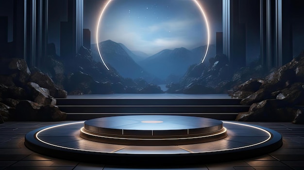 プロダクトディスプレイやプロダクトスタンドの現代的なポディウムデザイン (映画の背景と照明)