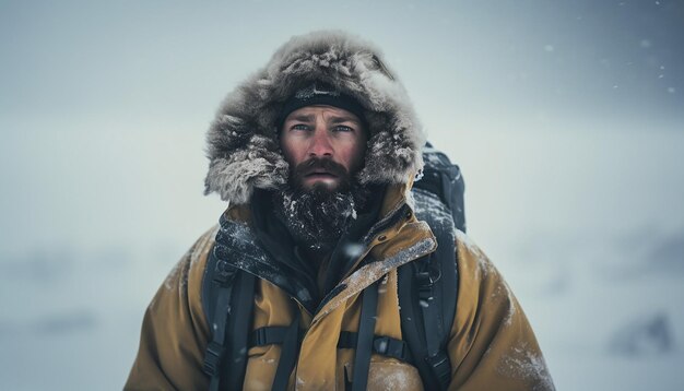 Photo modern polar expedition snow storm cinematic