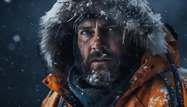 Photo modern polar expedition snow storm cinematic