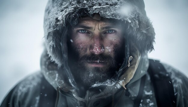 Photo modern polar expedition snow storm cinematic