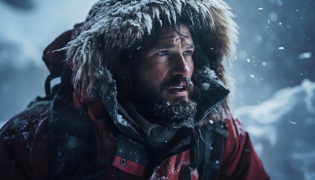 Photo modern polar expedition snow storm cinematic