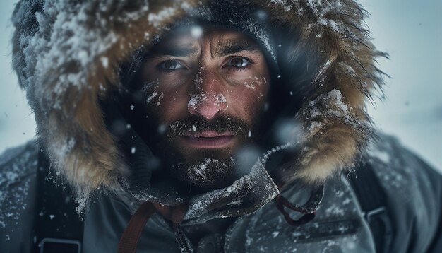 Photo modern polar expedition snow storm cinematic