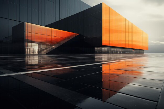 Modern polygoonvorm zwart en oranje exterieurontwerp van het gebouw