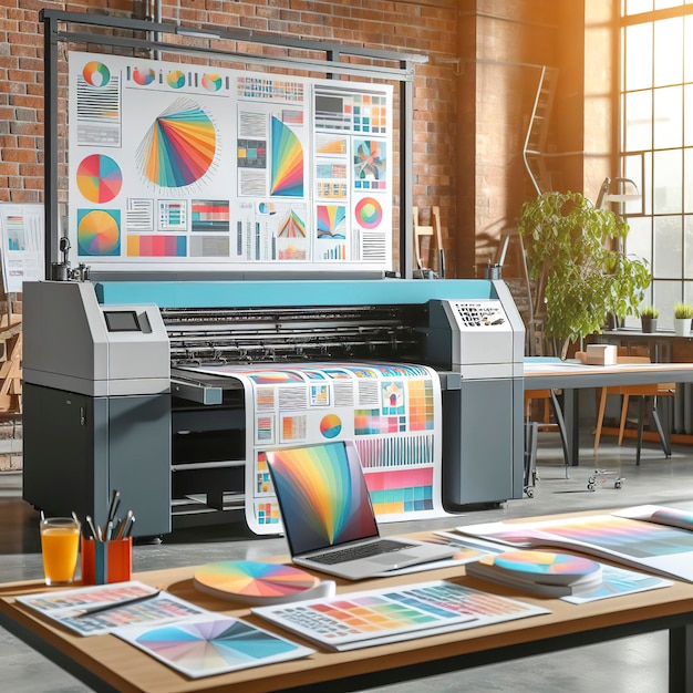 Современная печатная машина создает красочные документы в помещении