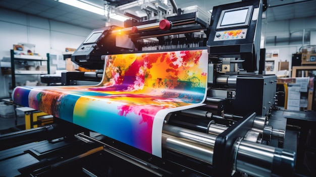 Modern printing press produces multi colored printouts accurately