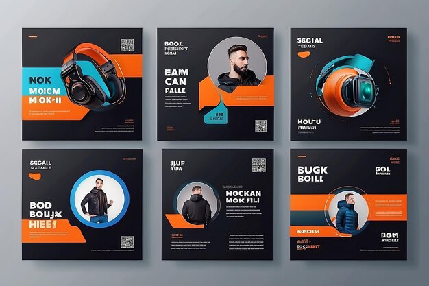 Foto moderna promozione del prodotto elegante attivo e maschile audace instagram social media post template set mockup