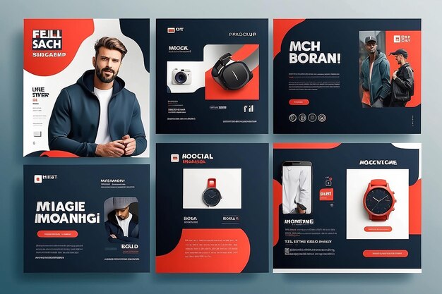 Foto moderna promozione del prodotto elegante attivo e maschile audace instagram social media post template set mockup