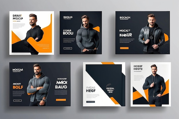 Photo modern product promotion elegant active and masculine bold instagram social media post template set mockup