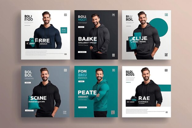 Photo modern product promotion elegant active and masculine bold instagram social media post template set mockup