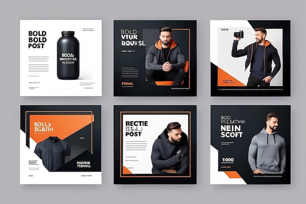 Photo modern product promotion elegant active and masculine bold instagram social media post template set mockup