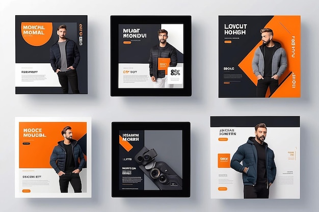 Foto moderna promozione del prodotto elegante attivo e maschile audace instagram social media post template set mockup