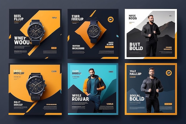 Modern product promotion elegant active and masculine bold instagram social media post template set mockup