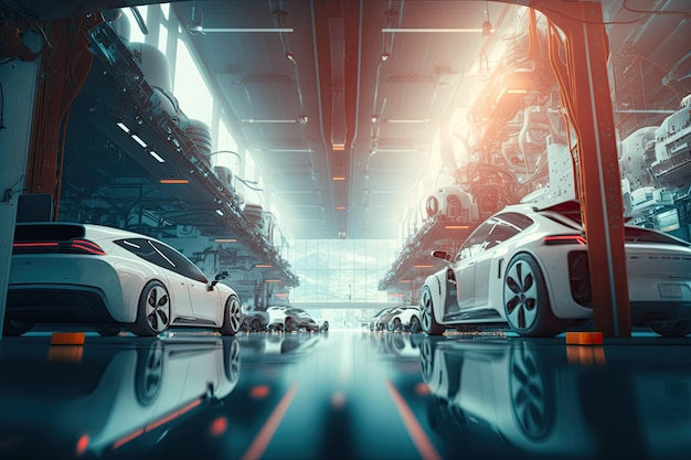 Modern production of cars a futuristic plant of the future Generative AI