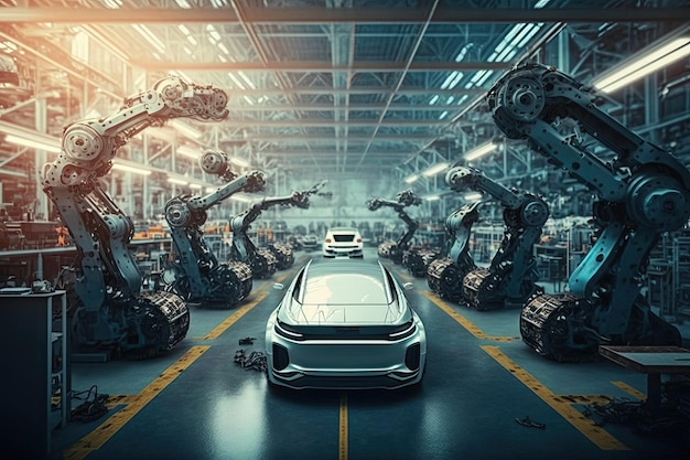 Modern production of cars a futuristic plant of the future Generative AI