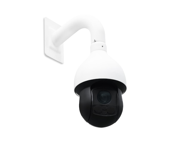 Modern public CCTV camera isolated on white background with clipping path