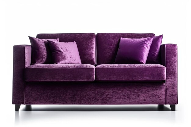 Современный фиолетовый диван с подходящими подушками в гостиной Генеративный ИИ