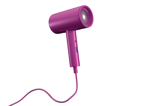 Photo modern purple hair dryer with wire isolated on background