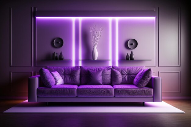 Modern purple living room exudes wealth and elegance featuring stylish furniture