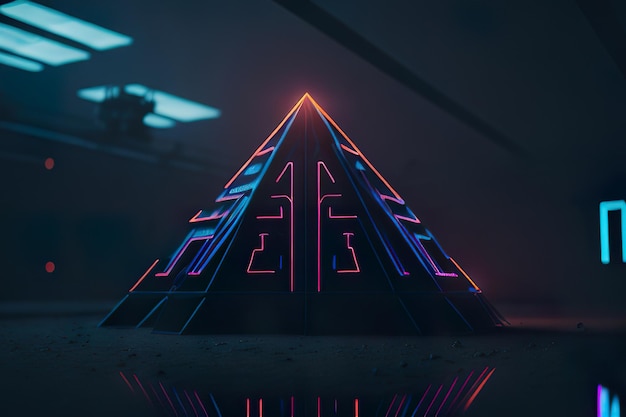 Modern pyramid with lights at night Generative AI