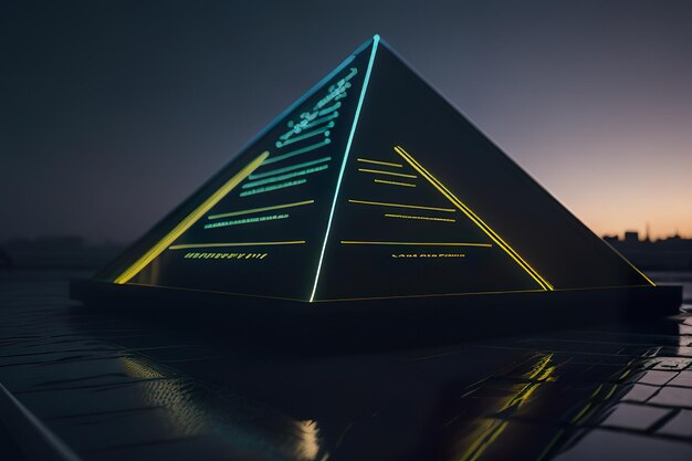 Photo modern pyramid with lights at night generative ai