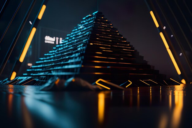 Modern pyramid with lights at night Generative AI