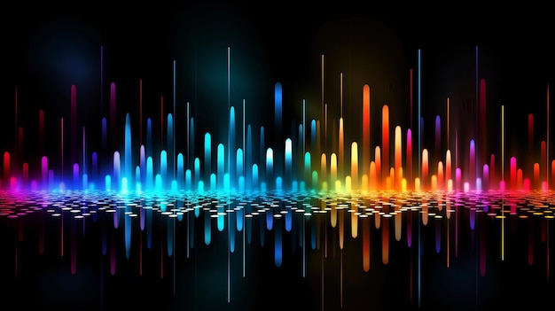 Photo modern rainbow colored sound wave equalizer on dark background ai generated