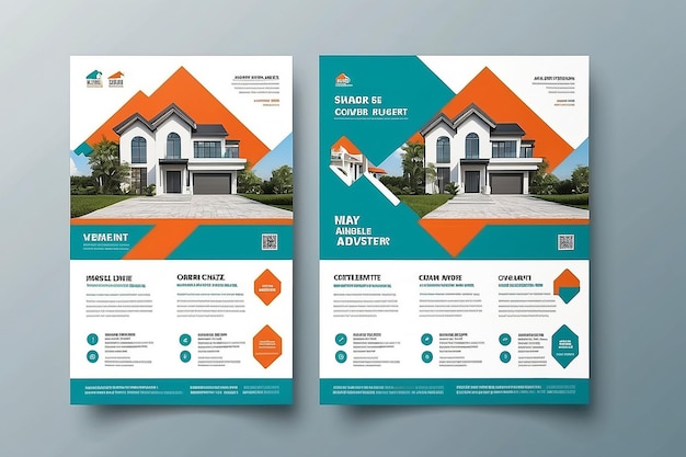 Modern Real Estate Business Flyer Design Twee kleuren vector sjabloon A4 grootte Teal oranje kleur vorm lay-out