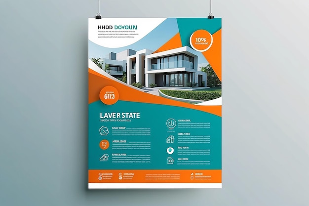 Modern Real Estate Business Flyer Design Twee kleuren vector sjabloon A4 grootte Teal oranje kleur vorm lay-out