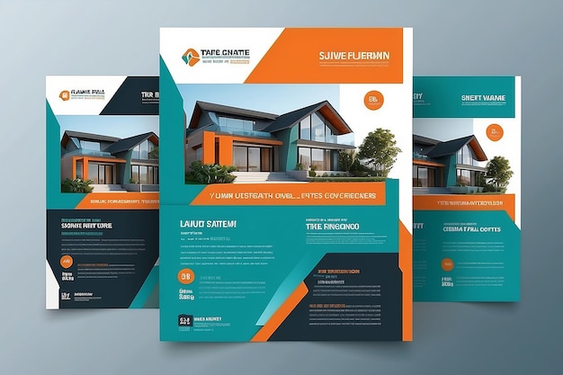 Modern Real Estate Business Flyer Design Twee kleuren vector sjabloon A4 grootte Teal oranje kleur vorm lay-out