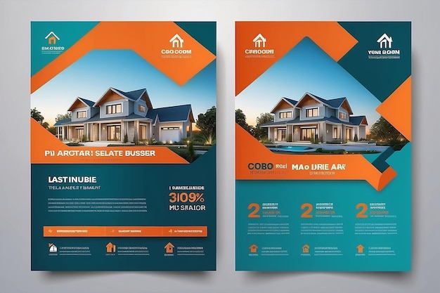 Modern Real Estate Business Flyer Design Two Color Vector Template A4 Size Teal Orange Color Shape Layout