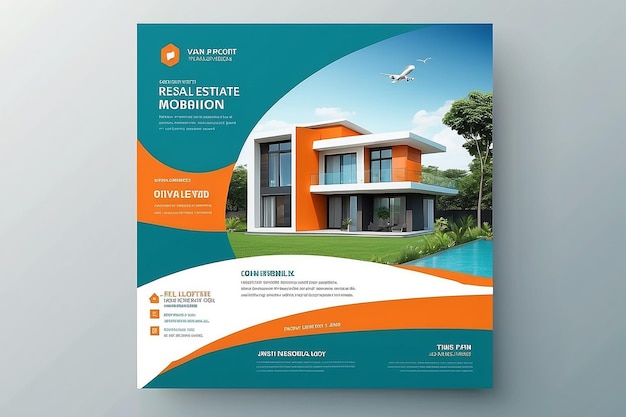 modern real estate business flyer design two color vector template a4 size teal orange color shape layout