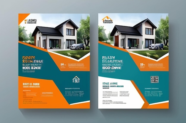 modern real estate business flyer design two color vector template a4 size teal orange color shape layout