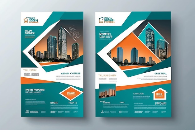 Modern Real Estate Business Flyer Design Two Color Vector Template A4 Size Teal Orange Color Shape Layout