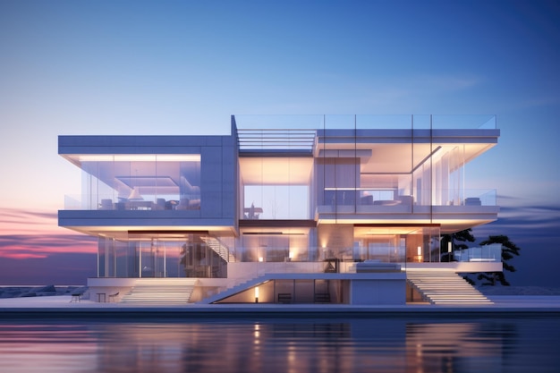 Современная недвижимость большой современный архитектурный дом с бассейном
