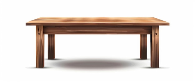 Photo modern realistic illustration of a brown wood table on a white background kitchen or office interior design element bench or shelf mockup empty workplace furniture