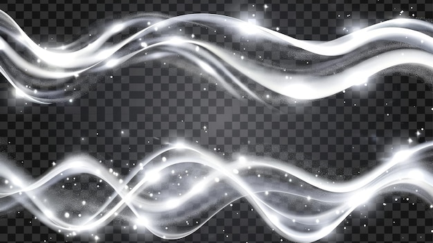 Фото Современная реалистичная иллюстрация с световыми линиями, эффектом движения с размытыми искрами и бокером, роскошными яркими кривыми световыми следами с искрами, изолированными на прозрачном фоне.