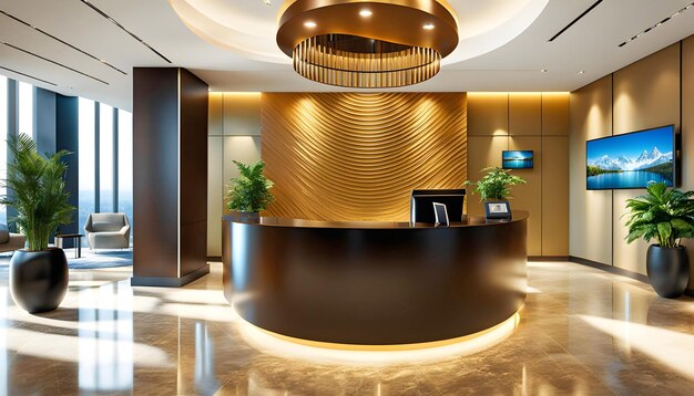 Photo modern reception lobby interior design 3d rendering