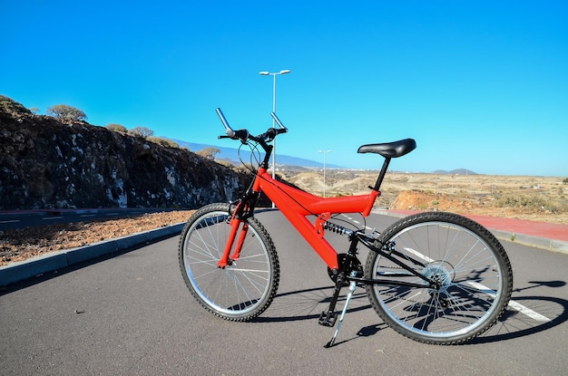 Modern red full suspension mountain bike mtb bicycle