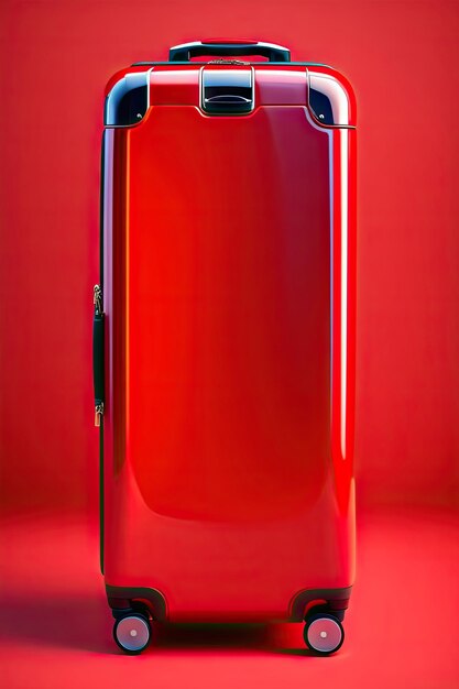 Modern red suitcase on a red background