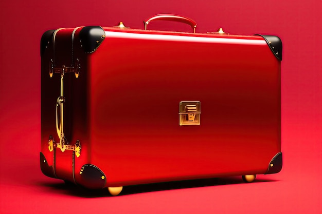 Modern red suitcase on a red background