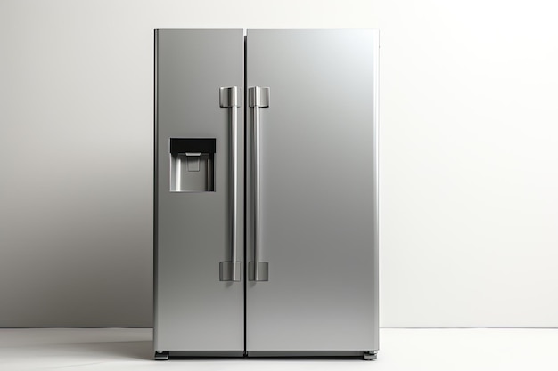 白い背景の上のモダンな冷蔵庫