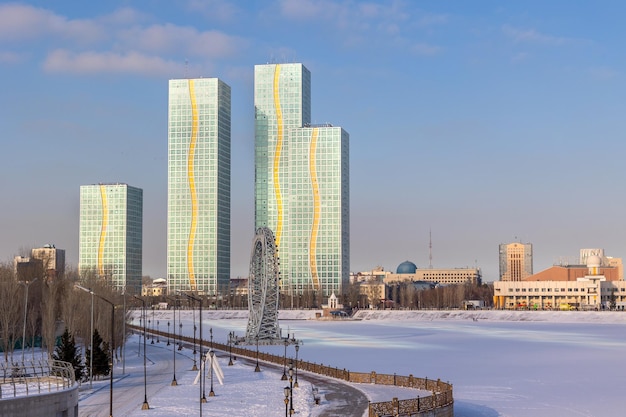 Modern residential buildings on sunny winter day nursultan astana kazakhstan