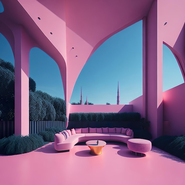 Modern residential district with design concept with pink details generated by ai