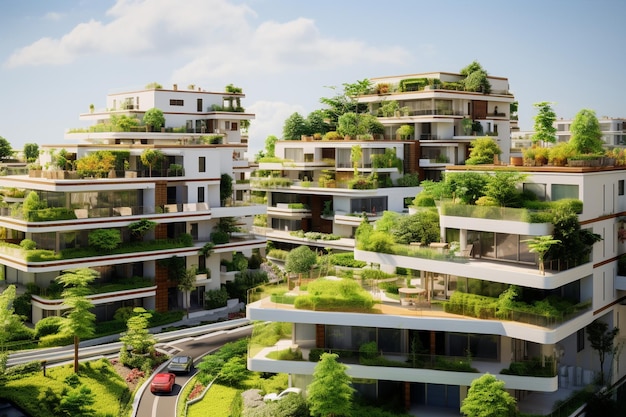 modern residential district with green roof