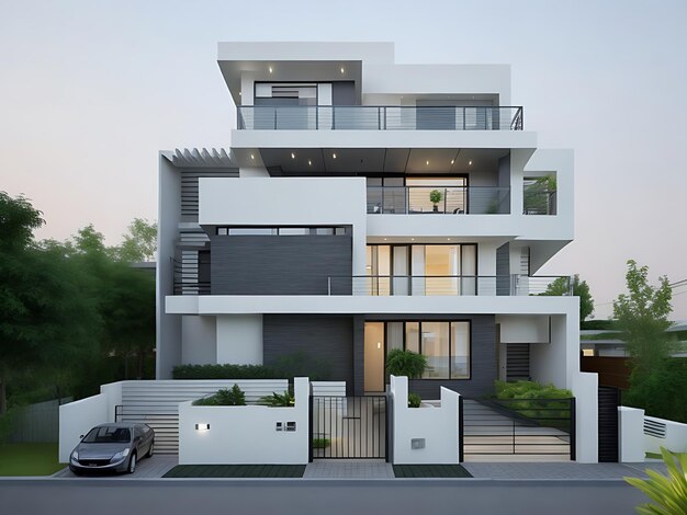 Modern residential house with green roof and balcony generated ai