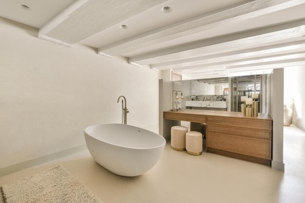 Modern restroom with beige walls