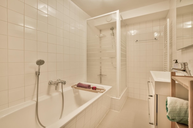 Modern restroom with beige walls