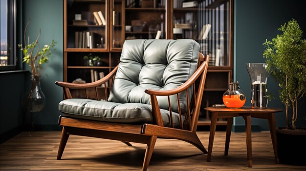 Modern Retro style with Statement Armchair decorated with Wood and Leather