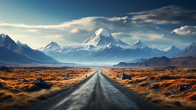 A modern road with a mountain in the background